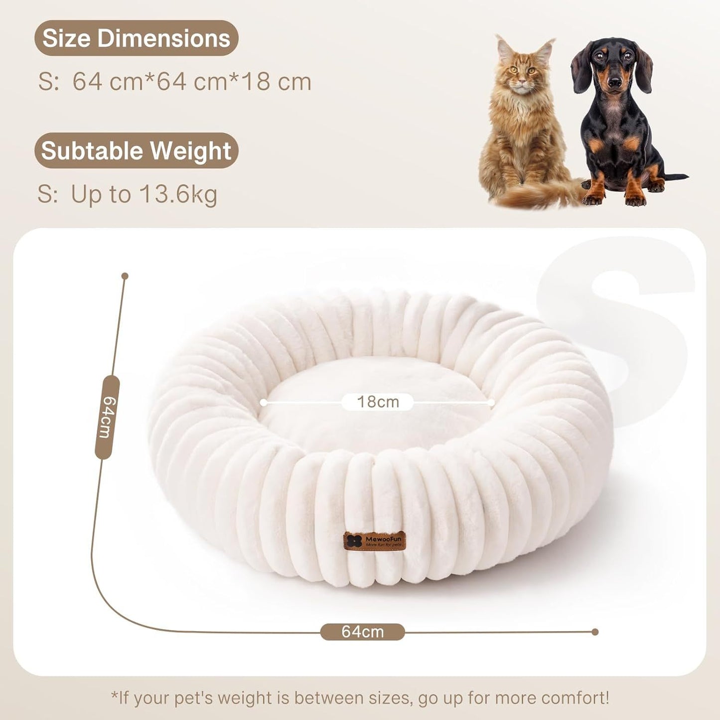Cozy Sleep Donut Dog Bed For Small Dogs - Calming Round Fluffy Pet Bed With Non-Slip Bottom, Washable Puppy & Kitten Bed 25x25x7 Inch, Cream
