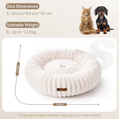 Cozy Sleep Donut Dog Bed For Small Dogs - Calming Round Fluffy Pet Bed With Non-Slip Bottom, Washable Puppy & Kitten Bed 25x25x7 Inch, Cream